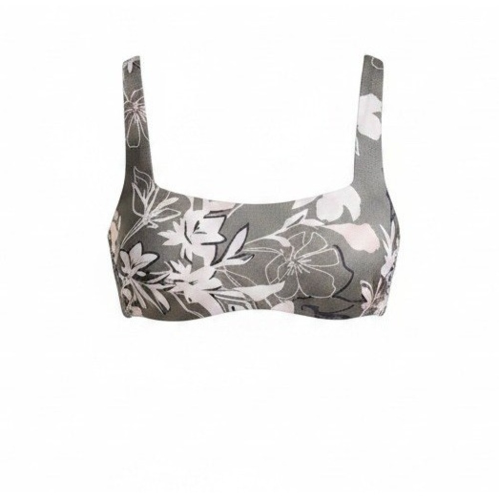 Athleta Floral Padded Bra Top Womens 34B/C Gray Strappy Swim Yoga Tank